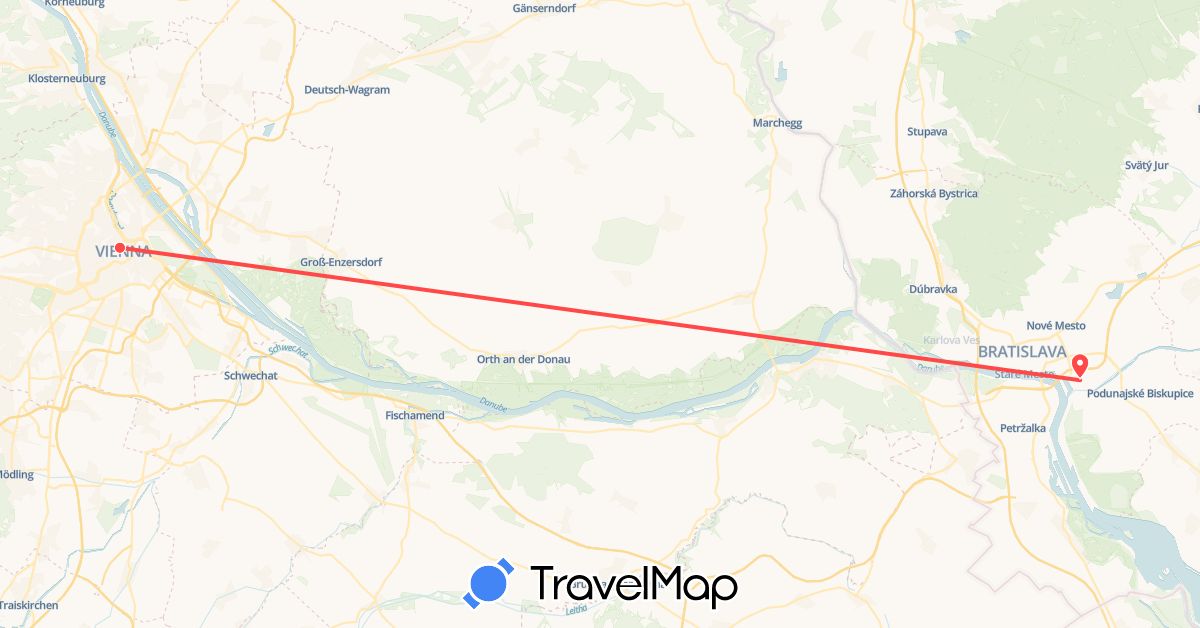TravelMap itinerary: driving, hiking in Austria, Slovakia (Europe)